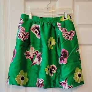 J. Crew Green Graphic Floral Silk Skirt, Sz 2